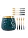 Coffee Dessert Spoon Set Coffee Spoon Holder Ceramic Jar Spoon Organizer with Ice Cream Metal Spoons Teaspoons Coffee Dessert Flatware