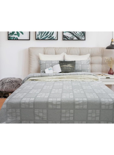MANTIS 100% Cotton Jacquard Duvet Cover Set Full/Queen Size 200x200cm &acirc;&euro;&ldquo; Weatherby Waffer Boho Chic Bedding with Grid Embroidery &amp; 2 Pillow Shams, Soft Washed Cotton Comforter Cover Set