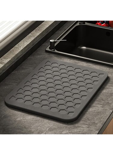 Fortuco&reg; Ultra-Absorbent Stone Dish Drying Mat with Silicone   Fast-Drying Diatomite Sink Tray for Kitchen Counter   Non-Slip, Water-Wicking Dish Drainer   Diatomaceous Earth Drying Mat   Gray