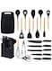Silicone Kitchen Utensil Set Nonstick Cooking Tools, Stainless Steel Knives, Cutting Board, Spatula, Turner, Whisk, Heat-Resistant Nonstick Cookware Set With Wooden Handles