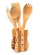 5 Piece Utensils Set Bamboo Cooking , Serving Wooden Spoon With Stand Each 30 Cm Long Sandal Yellow 30 x 6 x 0.5cm