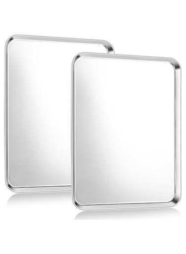 E-Far Baking Sheet Set of 2, Large 26 x 20 x 2.5cm Baking Pan Tray, Stainless Steel Cookie Sheet for Oven Roasting Grilling Cooking, Non Toxic &amp; Mirror Finish, Dishwasher Safe