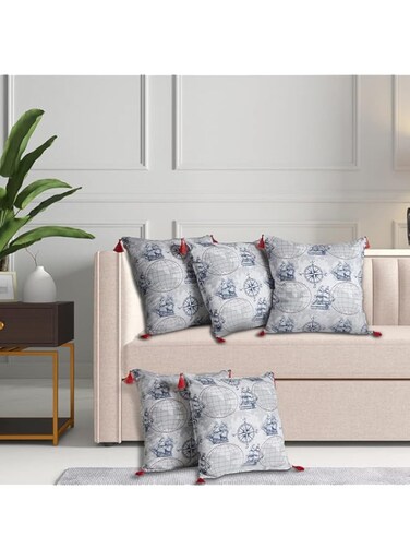 Wakefit 100% Cotton Cushion Cover, Cushion Cover 16 inch x 16 inch, Printed Throw Pillowcases (Colour - Nautical, Set of 5)
