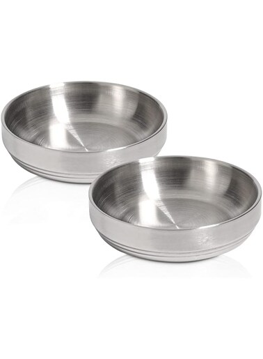 SYOSI 2 Pcs Food Grade 304 Stainless Steel Cat Bowls, Shallow and Wide Metal Cat Food and Water Feeder Set, Durable Pet Feeding Dishes for Cat, Kitten, Puppy, Whisker Stress Free, Dishwasher Safe