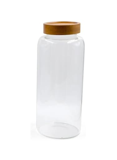 Wood Glass Storage Jar with Airtight Wooden Lid &acirc;&euro;&ldquo; Extra-Large Clear Organizer Jar for Bulk Food Storage, Pantry, Grains, and Household Essentials, 3400ml ,1 Piece