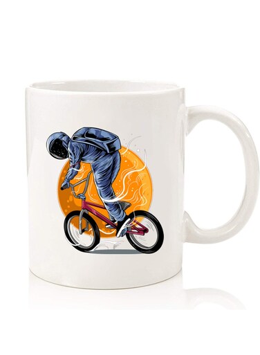 Premium Quality Two Sided Printed Coffee Mug Tea Cup For Home Office, Kids Men Women Astronaut riding Bike