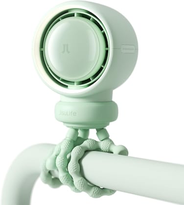 JISULIFE Baby Stroller Fan Portable, Small Battery Operated Fan, Car Seat Fan with 5 Speeds, Air Purify and Air Enhance Tech, Bladeless, Food-Grade Gifts Fan for Outdoor, Treadmill, Golf - Green