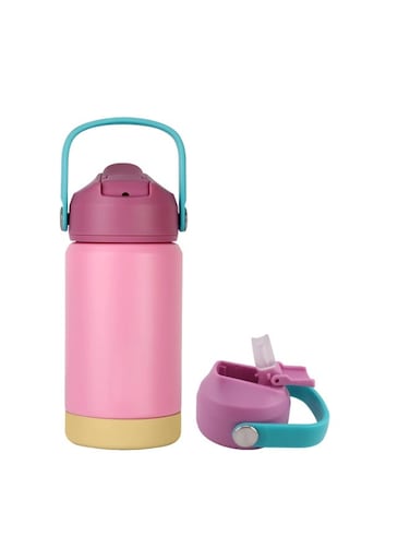 Kids Insulated Water Bottle with Straw &amp; Handle &acirc;&euro;&ldquo; 350ml Stainless Steel Leak-Proof Thermos Flask for School, Travel &amp; Sports &acirc;&euro;&ldquo; BPA-Free, Double-Wall Vacuum Flask (Pink)