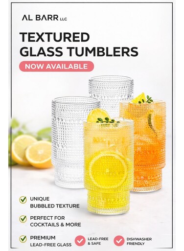 Tall Drinking Glasses Set of 6 &acirc;&euro;&ldquo; Hobnail Embossed Highball Glasses, Elegant Cocktail &amp; Coffee Glassware for Water, Juice &amp; Soda