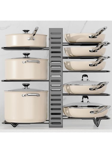 KASTWAVE 8-Tier Adjustable Rack Heavy, Pots and Pans Organizer Rack for Cabinet, Duty Under Cabinet Pot and Pan Storage, Perfect for Pots, Pans, and Lids - Easy Kitchen Organization and Storage