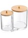 SYOSI Clear Bathroom Organizer Jar with Wood Lid - Cotton Swab &amp; Ball Holder for Neat Storage