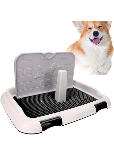 Oreilet Puppy Dog Potty Tray, Puppy Pee Pad Holder Pet Indoor Toilet Potty Training Tray with Wall Cover, Indoor Pee Wee Training for Small and Medium Dogs, 18.3x13.9x9.3in(black)