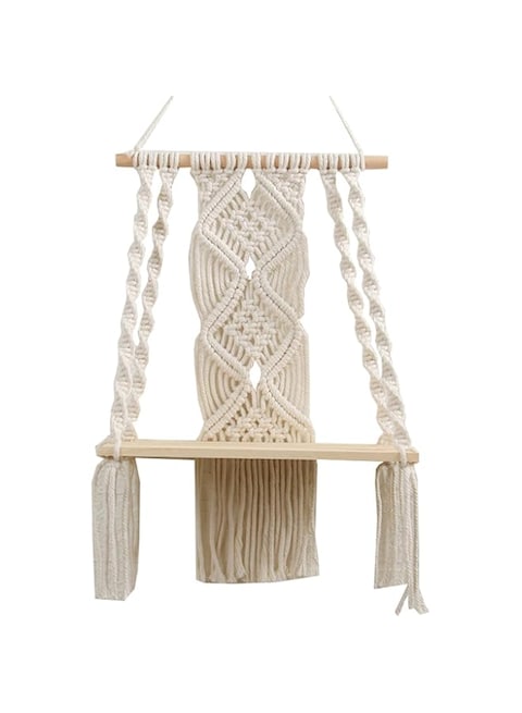TERRIFI Wall Hanging Shelf Boho Decor Wood Floating Shelf for Bedroom Living Room Nursery Bathroom, Handmade Woven Rope Storage Rack for Photo Frames Plant Display