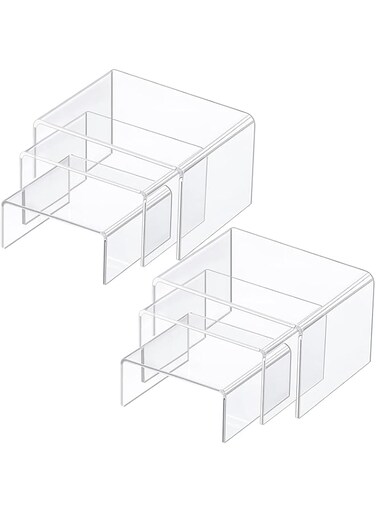 Chuangdi 2 Sets Acrylic Display Risers, Jewelry Display Riser Shelf Showcase Fixtures (Clear, Medium Set)