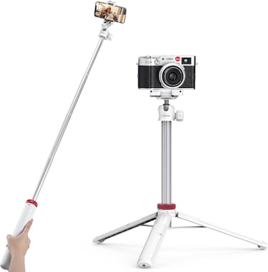 ULANZI MT-44 Extendable Phone Tripod 59 Selfie Stick Portable Vlog Tripod Stand with 2 in 1 Phone Clip 1 4 Screw 360&deg; Ball Head Camera Tripod for DJI Pocket Sony Canon Action Fujifilm White