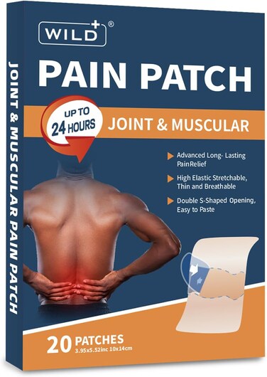 WILD+ Plasters for Back Pain - 20 Patches, Heat Patches for Pain Relief, High Elastic Stretchable Knee Pads for Arthritis Shoulder Neck, Heat Pad for Pain, Pain Patches for Back Pain Relief Plaster
