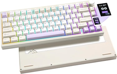YUNZII AL80 Wireless Mechanical Keyboard, Full Aluminum CNC, Smart LCD Display, Hot Swappable Gasket 75% Layout with Knob, BT/2.4G/USB-C,QMK/VIA Support for Win/Mac (Beige, Gateron Zero Switch)