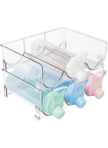 KASTWAVE Stackable Plastic Water Bottle Organizer - 2 Pack Clear Storage Rack for Kitchen, Pantry &amp; Fridge - Holds 6 Bottles, Free-Standing Design