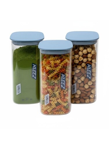 Food Storage Airtight Containers   Set of 3 BPA-Free Clear Plastic Jars with Lids   1300cc Large Kitchen Organizer for Pantry   Ideal for Cereal, Grains, Coffee   Home and Kitchen Use (Light Blue)