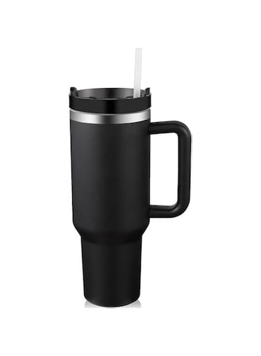 40oz Tumbler with Handle and Straw Lid, Stainless Steel Vacuum Insulated Tumbler for Water Iced Tea of Coffee, Keeps Cold for 12 Hours or Hot for 6 Hours (Black)