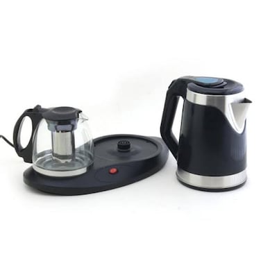 Electric Tea Maker Set with Stainless Steel Kettle &amp; Glass Teapot, Dual Pot Tea Brewing Tray