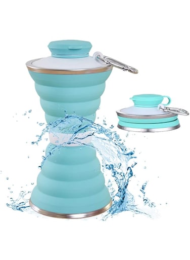 Camping Cup With Carabiner, Collapsible Water Bottle, Reuseable Silicone Foldable Leak Proof Portable Sports Travel Water Bottles For Outdoor, Travel Gym Hiking, BPA Free, Cycling Cups with Carabiner