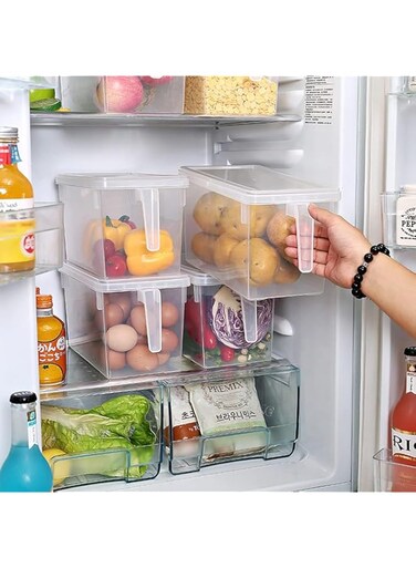 Nyganmelloz Fridge Organizer,Food Storage Boxes With Lids Freezer Safe 3 Pcs Large Plastic Kitchen Refrigerator Stackable Food Fruit Storage Containers With Handle Refrigerator Organizer Bins