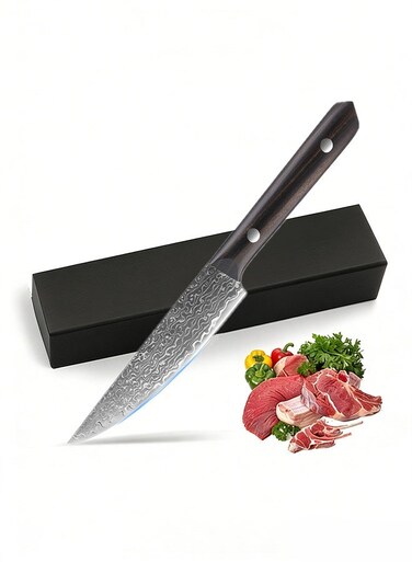 Chef Knife Kitchen Knife 5-inch,with Gift Box,Fruit Knife,Damascus Pattern Knife for Home,Camping,MeatCutting,Boning,BBQ