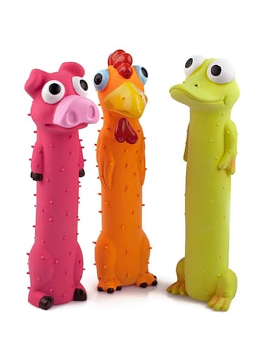 Chiwava 3 Pack 9" Squeaky Latex Dog Toys Standing Stick Animal Puppy Fetch Interactive Play for Small Medium Dogs