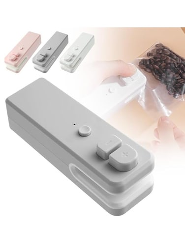 Mini Bag Sealer, 2025 Upgrade 2 in 1 Heat Sealer with Cutter USB Rechargeable Mini Sealing Machine Heat Seal Tool, Portable Vacuum Food Sealer Bag Sealing Machine for Plastic Bags Snack Bags (Grey)