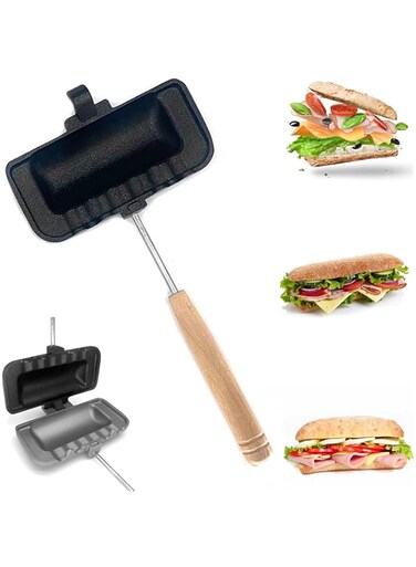 Breakfast Sandwich Maker - Hot Dog Toaster - Egg Panini Press Pan - Nonstick Sandwich Skillet with Removable Handle