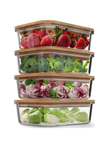 Greener Home Glass Food Storage Containers with Bamboo Lids (4 Pack, 36 Ounce) Eco Friendly Meal Prep Containers Airtight &ndash; Plastic Free, BPA Free