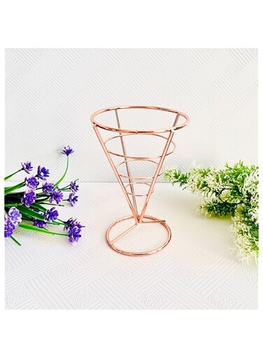THE WHITE SHOP 2 PCS French Fry Rack, French Fry Tapered Basket Wire French Fry Rack for Food Snacks Appetizers Kitchen Restaurant Buffet Picnic Party (without Sauce Scooper)(ROSEGOLD)