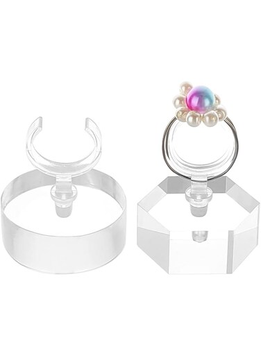 FINGERINSPIRE 2Pcs Ring Holder Blocks Acrylic Ring Display Stand Ring Display Holder Clear Round/Hexagon Ring Storage Rack for Store Showcase and Home Jewelry Organize Ring Photography Props