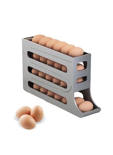 COOLBABY 4-Tier Egg Storage Rack Automatic Rolling Refrigerator Egg Storage Rack 30 Egg Dispenser (Gray)