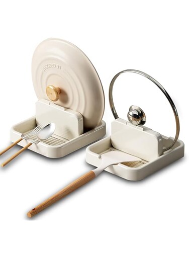 Oasisgalore 2 Pack Foldable Spoon Rest with Lid Holder, Kitchen Utensil Holder for Spatula Ladle Pot Lid, Premium Quality, BPA-Free, High Heat Resistant