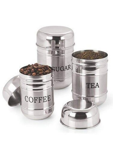 Industries 3 Pieces Stainless Steel Tea, Coffee And Sugar Container Set, 500Ml,300Ml,200 Ml (Silver) -Ctktc38138