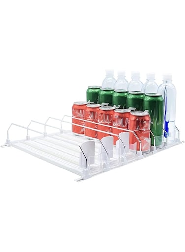 Fabater Drink Organizer for Fridge, 6 Row Automatic Pusher Glide, Self Pushing Soda Can Organizer for Refrigerator, Width Adjustable, 12oz 16oz 16.9oz 20oz, Beer Can Water Bottle Storage