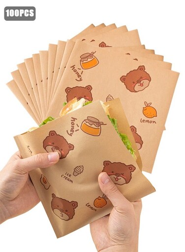 Paper Sandwich Bags, Lunch Bags, Kraft Paper Bags, Recyclable Kitchens Paper, 7x7" Flat Kraft Wrap Sheet, Burger Wrappers for Snacks Cookie Bread