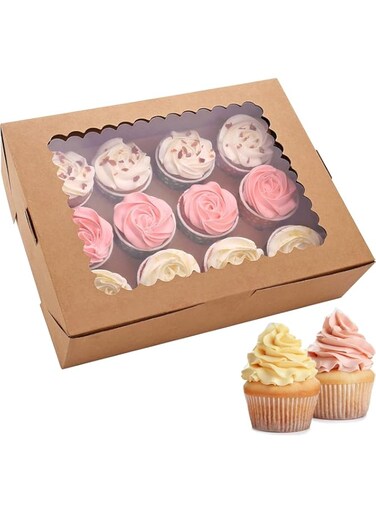 YelaJoy 10PCS Cupcake Container,Cupcake Boxes,12 Count with Window Boxes Holding 120 Pastry Box for Birthday Holiday Party Bakery Supplies,Food Grade Cupcake Holder,Ideal for Cupcakes Desserts (Brown)