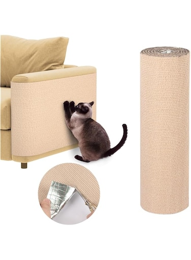 Ankila Cat Scratch Mat,40 * 300cm Self-Adhesive Cat Carpet Replacement for Cat Tree and Scratch Post Protector,Trimmable DIY Couch Protector from Cat Claws Scratching (Khaki)