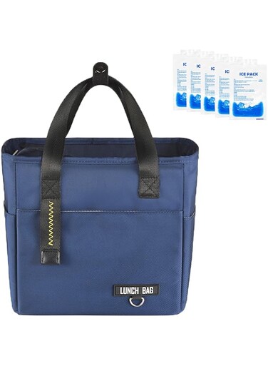 LAIZI Goalroya Insulated Lunch Bag with 5pcs Ice Pack Lunch Box Carrier Cooler Tote Bag Food Container,Waterproof inside and outside (Navy Blue)