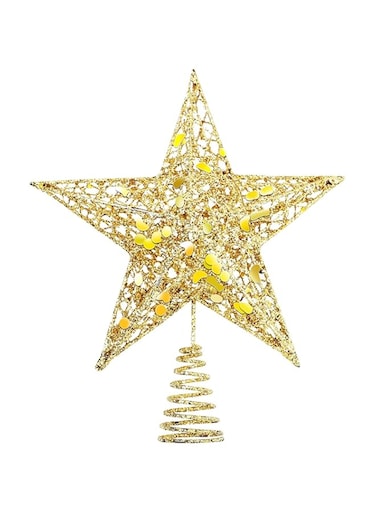 Glittered Christmas Tree Topper Metal Christmas Treetop Hallow Wire Star Topper for Christmas Home Decoration (10 inches, Gold)