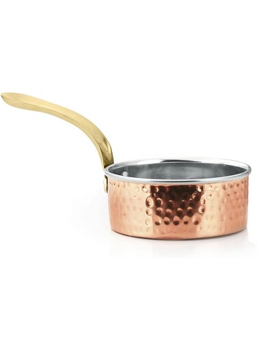 Kedge 3 Por Pure Copper Hammered Heavy Saucepan With Lid And Brass Handle, 800 Ml Capacity