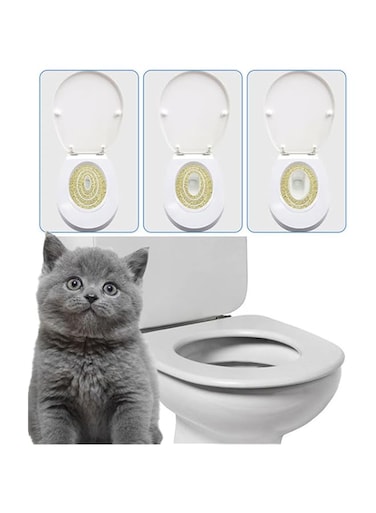 SKEIDO Plastic Cat Toilet Training Kit Litter Box Cat Toilet Trainer Toilet Pet Cleaning Cat Training Litter Kwitter Cat Litter Tray-White