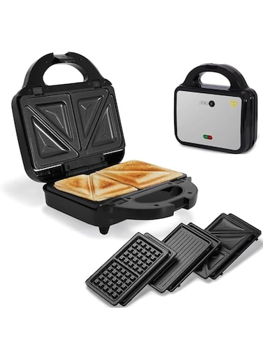 AFRA 3 In 1, 2 Slice Non-Stick Sandwich Maker, 750 Watts With Detachable Plates, Sandwich/Grill &amp; Waffel Plates, AF-8023SMSS, 2 Year Warranty