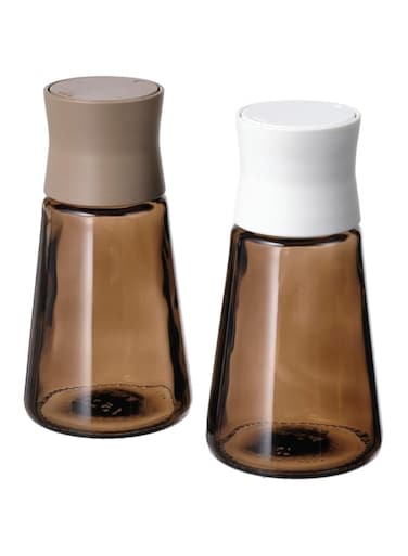 KNP Salt and pepper shakers, glass/brown, 12 cm (2 PC) - The sculptural shape and the brown glass mean that you&rsquo;ll happily have them visible by the stovetop and on the dining table.
