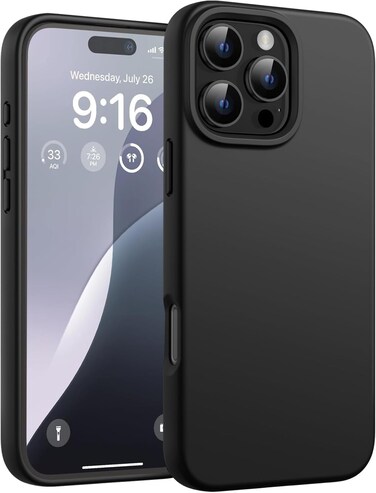 IPhone 16 ProCase 6.3 Inch, Slim Liquid Silicone 3 Layers Full Covered Soft Gel Rubber Phone Case Protective Cover, Black (iPhone 16 Pro)