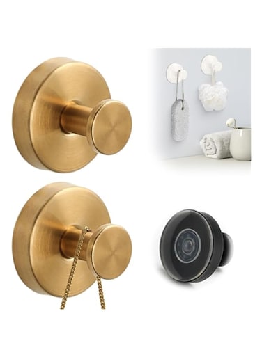 SANZEZ COOLive 2 Pack Suction Cup Hooks for Shower, Stainless Steel Waterproof Suction Cup Hooks, Hold No-Drill Hooks, Reusable Towel Hooks for Bathrooms, Removable Towel Hooks (Gold)