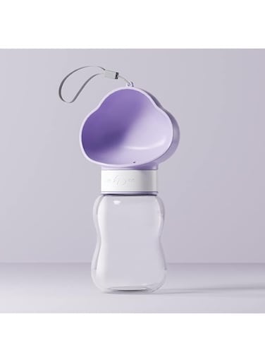 Dog/Cat Water Bottle Dispenser with Feeder, 350ml, Lightweight, Portable (Purple)